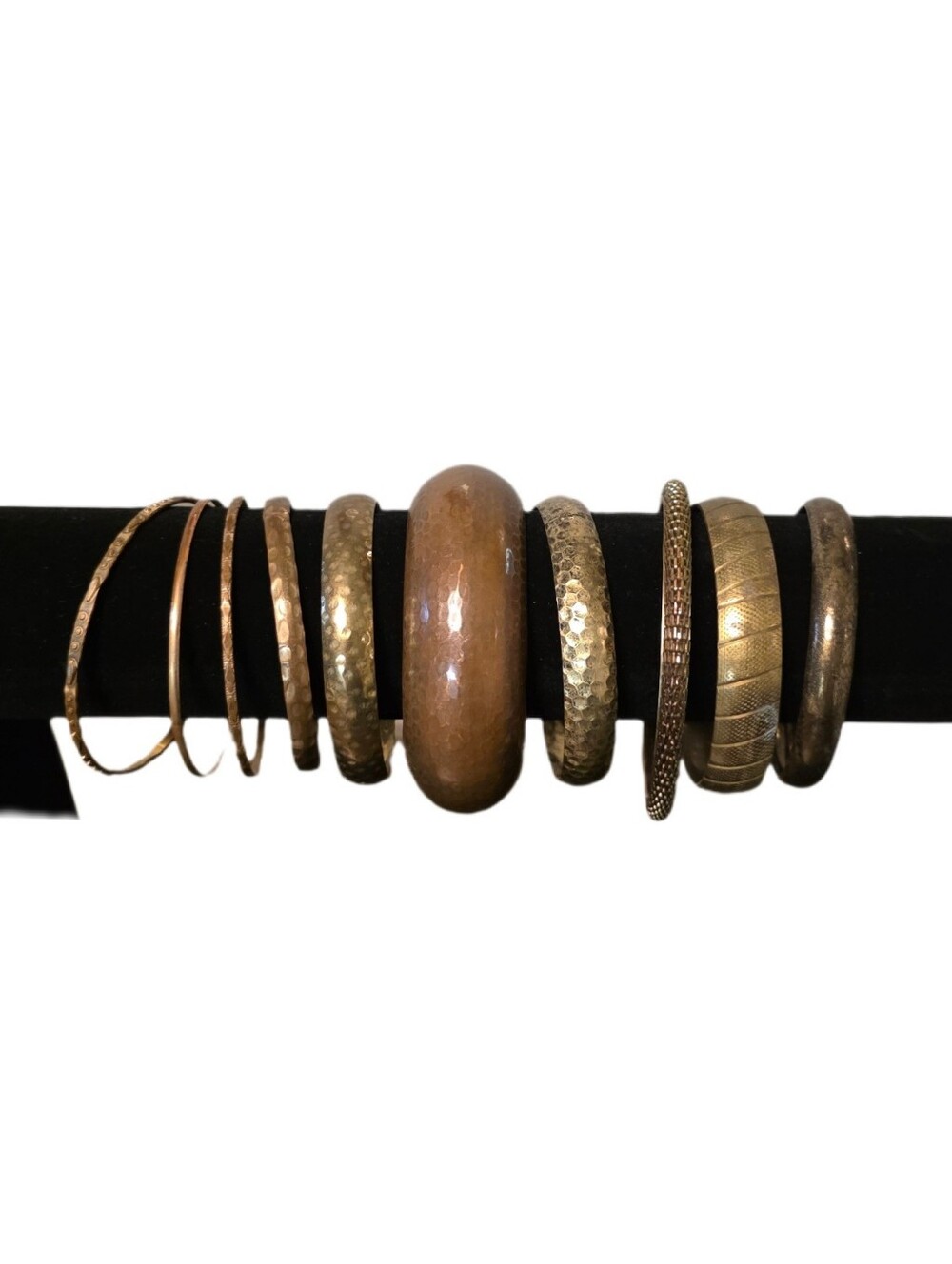 Bundle of 10 Copper/Brass & Antique Gold Tones Metal Stackable Bangles Bracelets